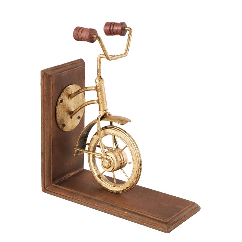Deco 79 Wooden Bike Decorative Bookends Non Skid Bookends, Set of 2 Office Bookends7"W, 9"H, Brass - Image 5